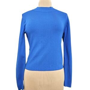 Scott Taylor Vibrant Blue Ribbed Knit Mock Neck Long Sleeve Sweater Large